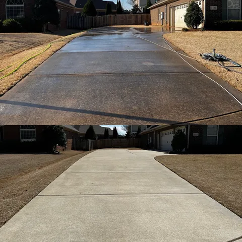 Concrete driveway before and after surface cleaning