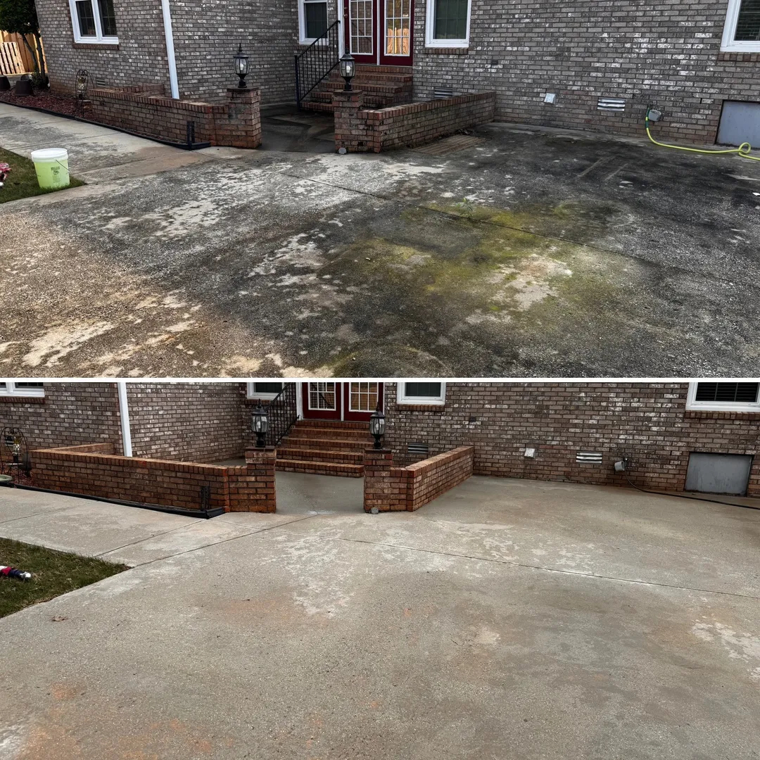 Concrete courtyard before and after surface cleaning