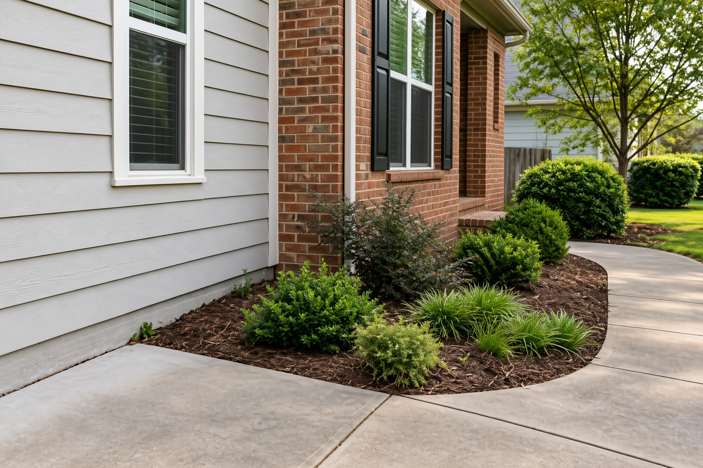 An outdoor entrance with several materials, height changes and access considerations