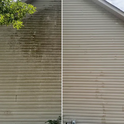 Exterior siding before and after a house wash