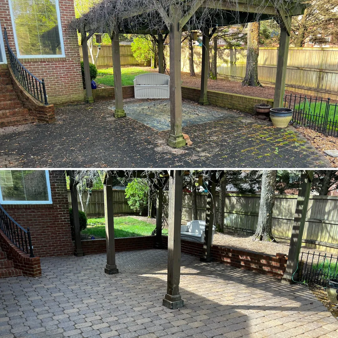 Paver courtyard before and after cleaning