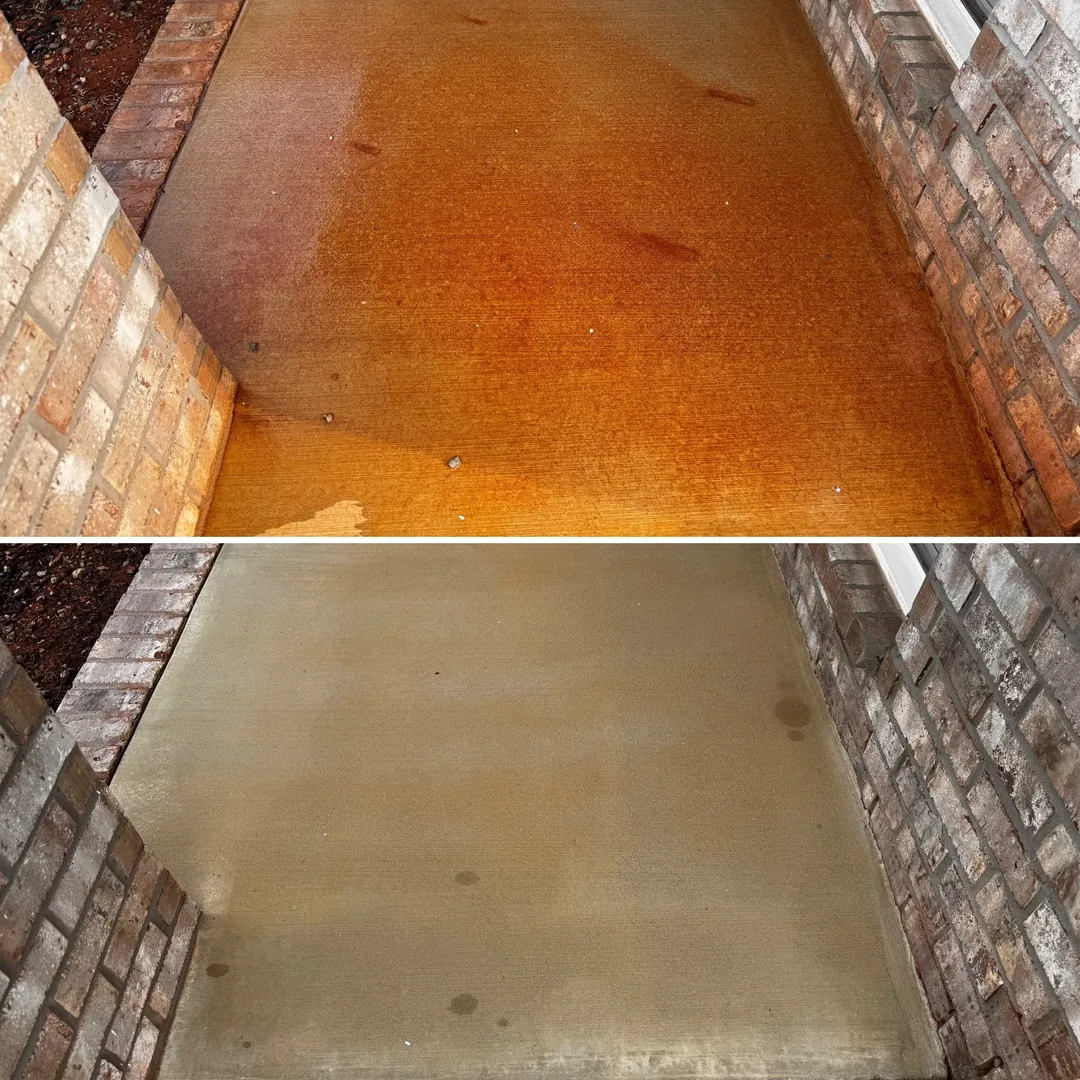 Red clay stained porch walk before and after treatment