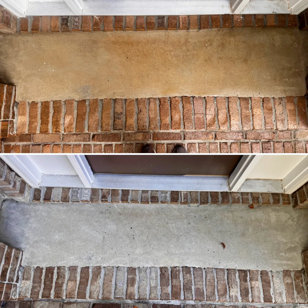 Red clay stained concrete front entry before and after treatment