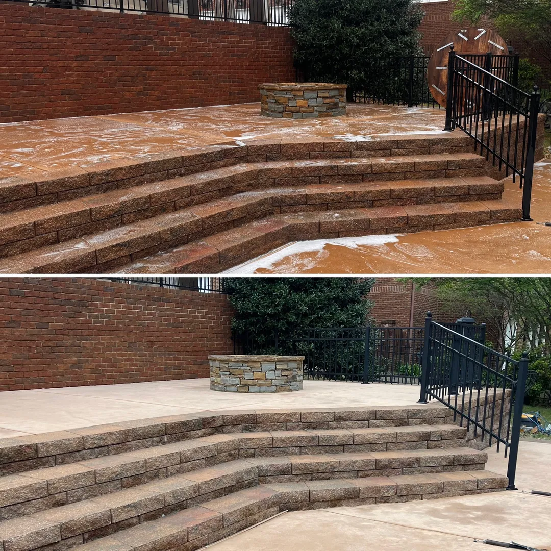 Masonry steps before and after cleaning