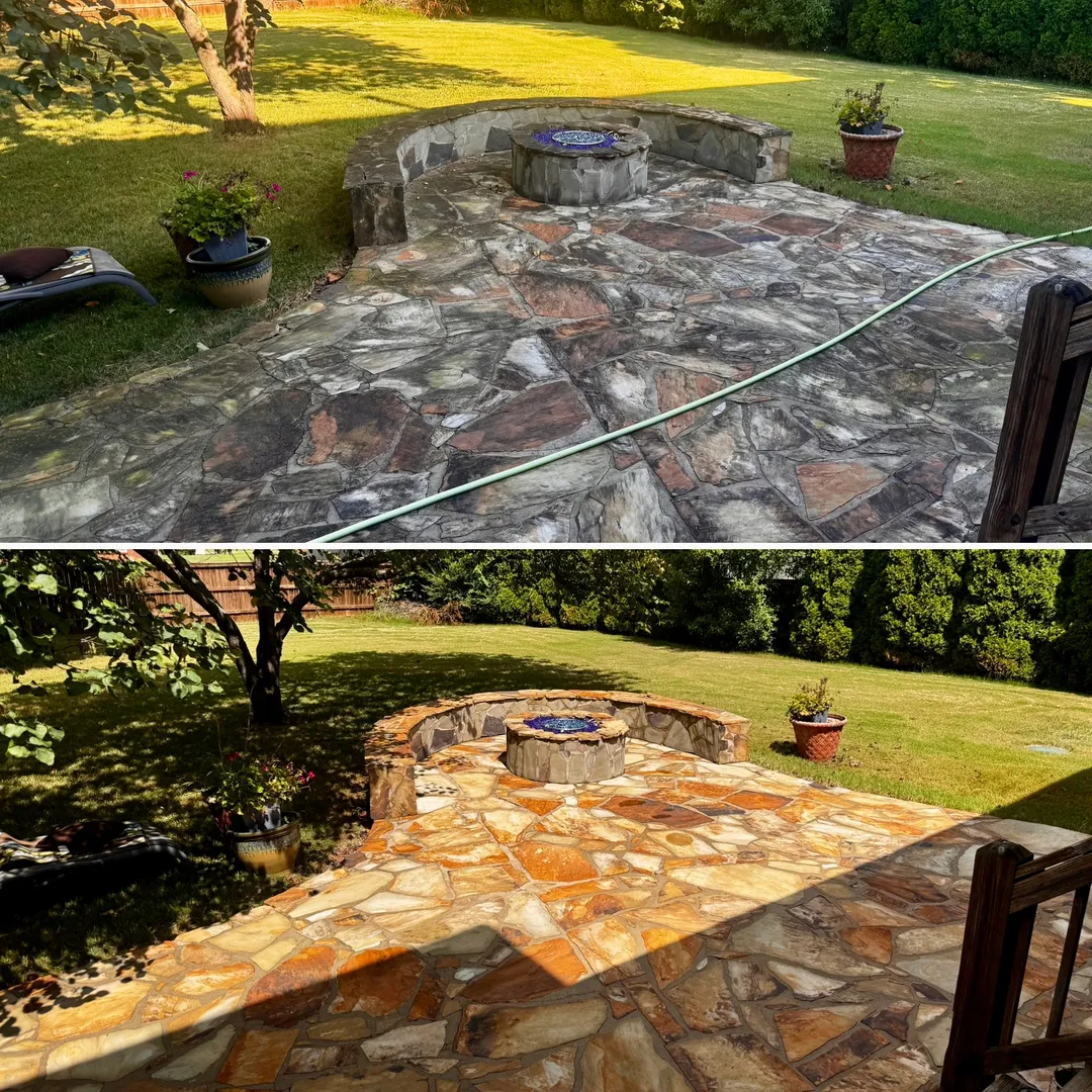 Natural stone patio before and after cleaning