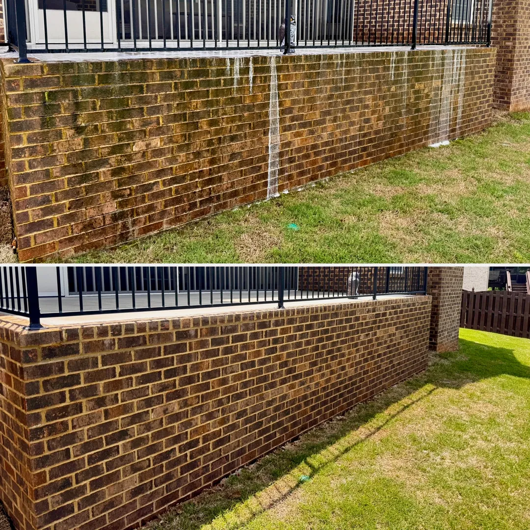 Brick foundation wall before and after cleaning