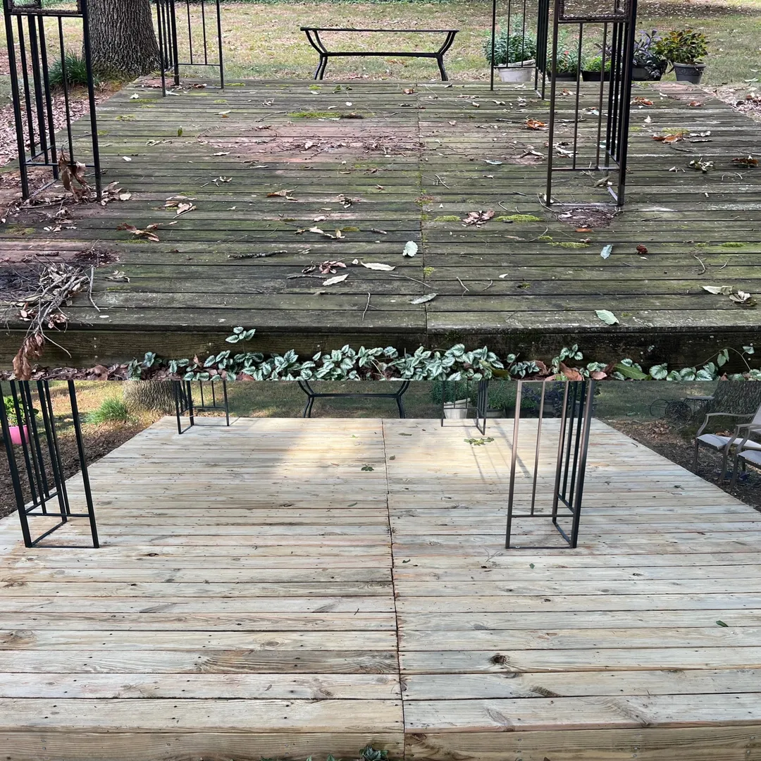 Natural wood deck before and after restoration cleaning